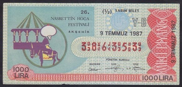 1987 9 TEMMUZ YARIM BİLET Y-B SERİSİ