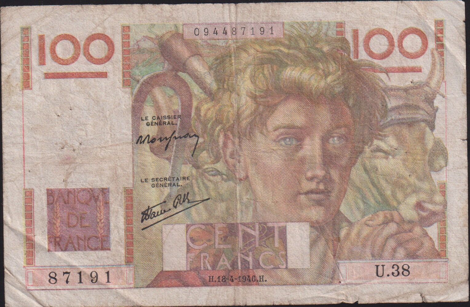 Fransa 100 Frank 18 Nisan 1946 Çok Temiz