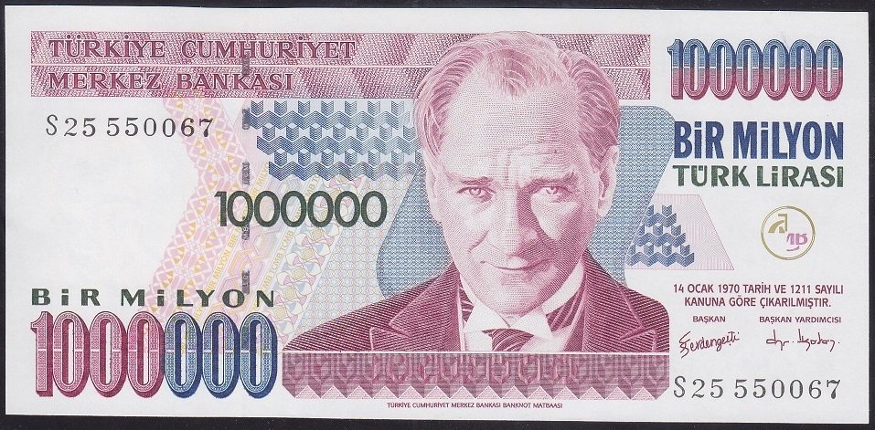 7.EMİSYON 3.TERTİP 1 000 000 LİRA S25 550067 ÇİL