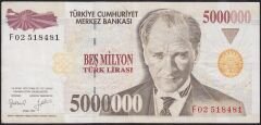 7.Emisyon 5 000 000 Lira F02 518481 Çok Temiz+