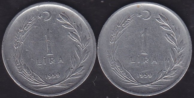 1959 Yılı 1 Lira (Ters Düz Takım )