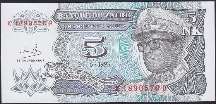 ZAİRE 5 NOUVEAUX MAKUTA 1993 ÇİL