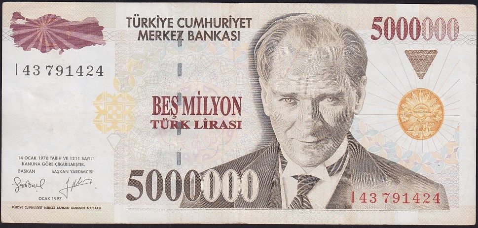 7.Emisyon 5 000 000 Lira I43 791424 Çok Temiz+