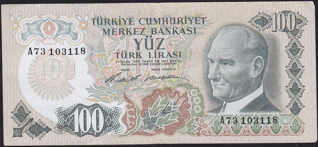 6.Emisyon 1.Tertip 100 Lira A73 103118 Çok Temiz+