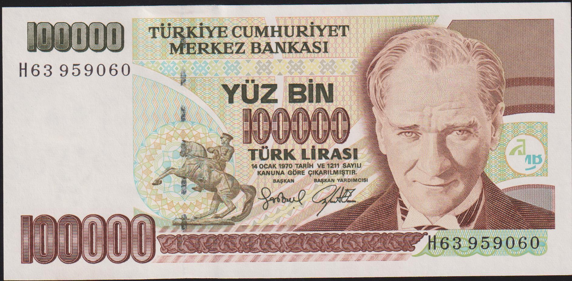 7.Emisyon 3.Tertip 100000 Lira H63 959060 Çilaltı Çil