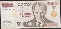 7.Emisyon 5 000 000 Lira J52 849918 Temiz+