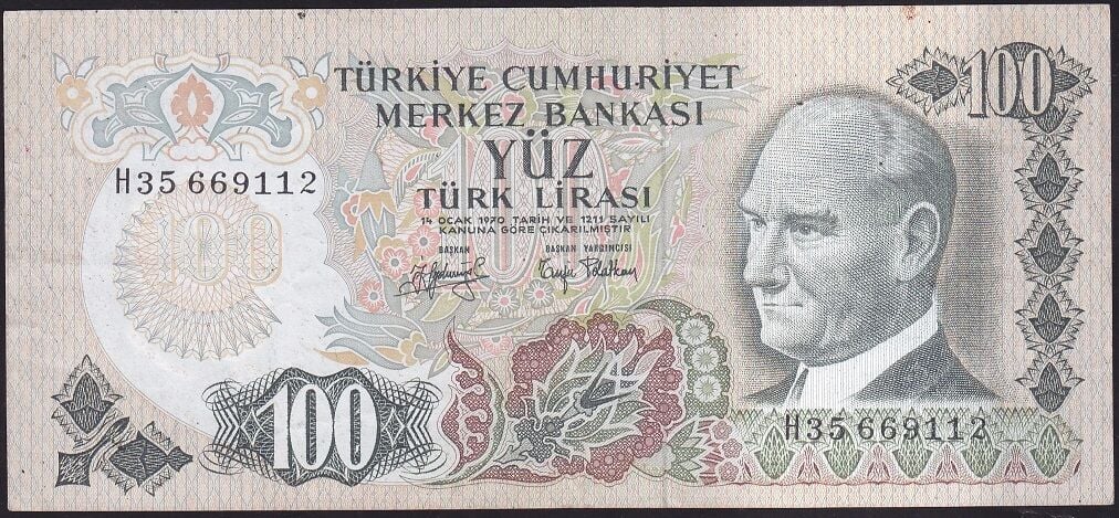 6.Emisyon 2.Tertip 100 Lira H35 669112 Çok Temiz+