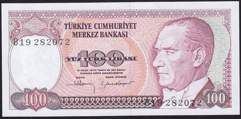 7.Emisyon 1.Tertip 100 Lira B19 282072 Çil
