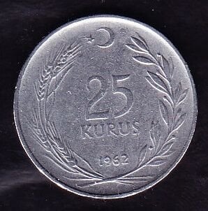 1962 Yılı 25 Kuruş Ters