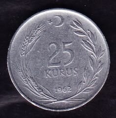 1962 Yılı 25 Kuruş Ters