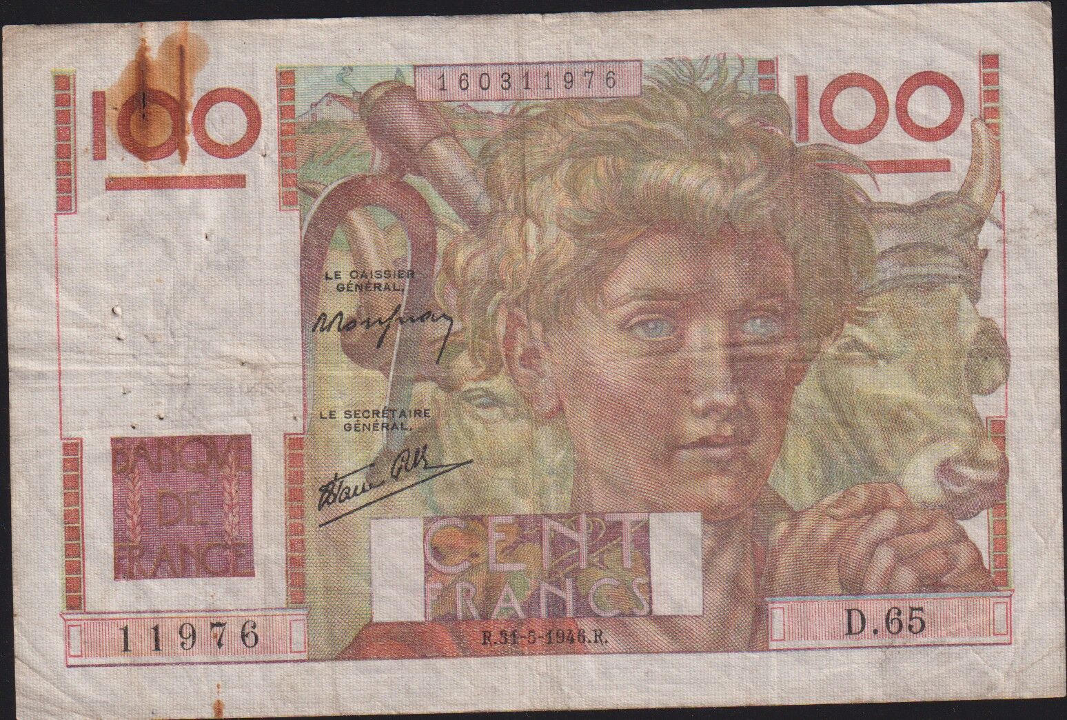 Fransa 100 Frank 31 Mayıs 1946 Temiz