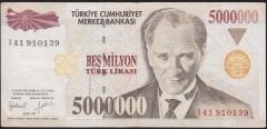 7.Emisyon 5 000 000 Lira I41 910139 Çok Temiz+