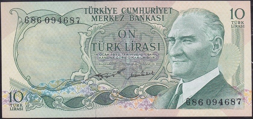 6.Emisyon 2.Tertip 10 Lira G86 094687 Çok Çok Temiz +