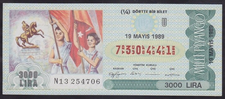 1989 19 MAYIS ÇEYREK BİLET U SERİSİ