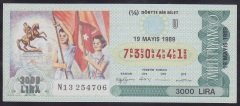 1989 19 MAYIS ÇEYREK BİLET U SERİSİ