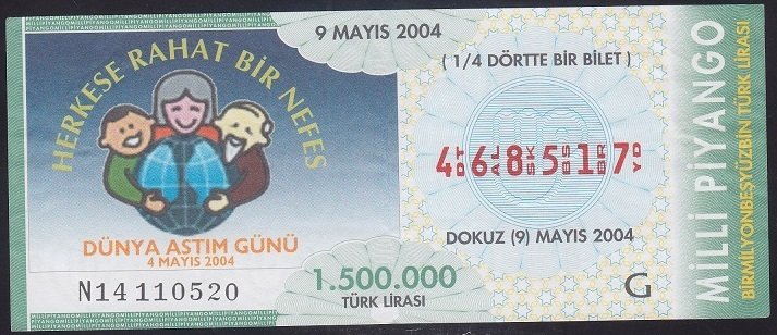 2004 9 MAYIS ÇEYREK BİLET G SERİSİ