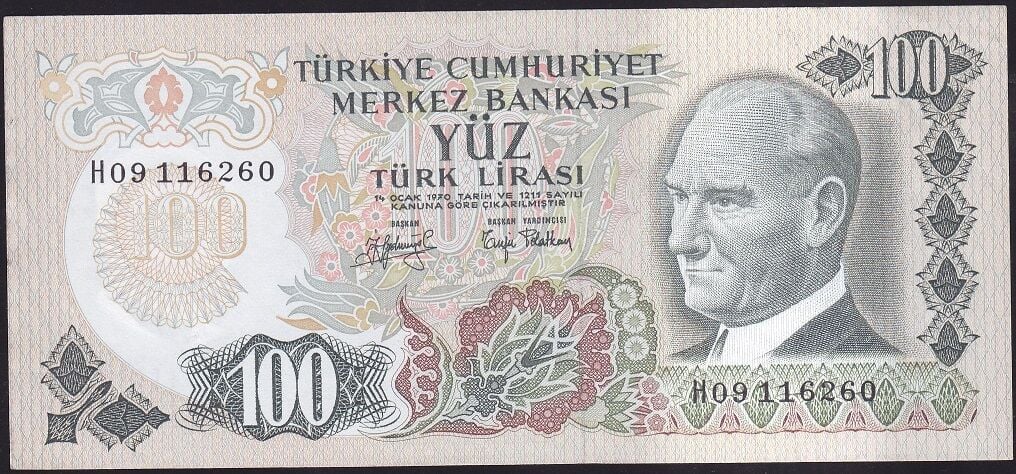 6.Emisyon 2.Tertip 100 Lira H09 116260 Çilaltı ( Ortada Tedavül Katı Yok )