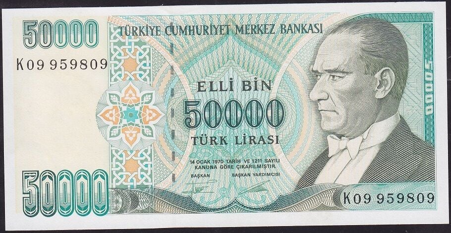 7.Emisyon 2.Tertip 50000 Lira K09 959809 Çil