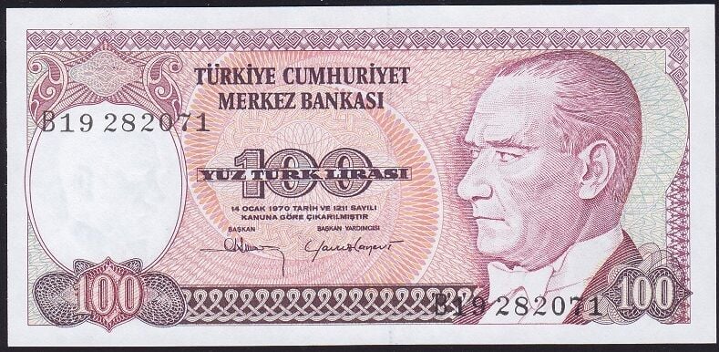 7.Emisyon 1.Tertip 100 Lira B19 282071 Çil