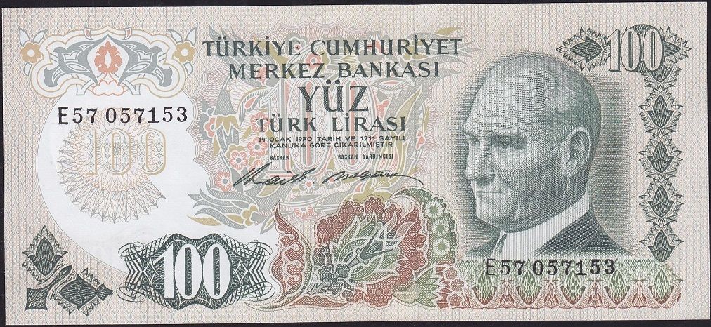 6.Emisyon 1.Tertip 100 Lira E57 057153 Çilaltı Çil