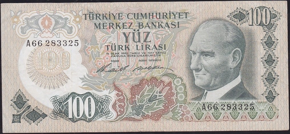 6.Emisyon 1.Tertip 100 Lira A66 283325 Çok Temiz+