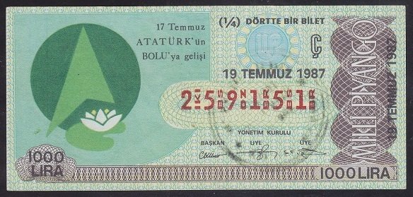 1987 19 TEMMUZ ÇEYREK BİLET Ç SERİSİ