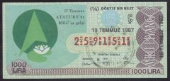 1987 19 TEMMUZ ÇEYREK BİLET Ç SERİSİ