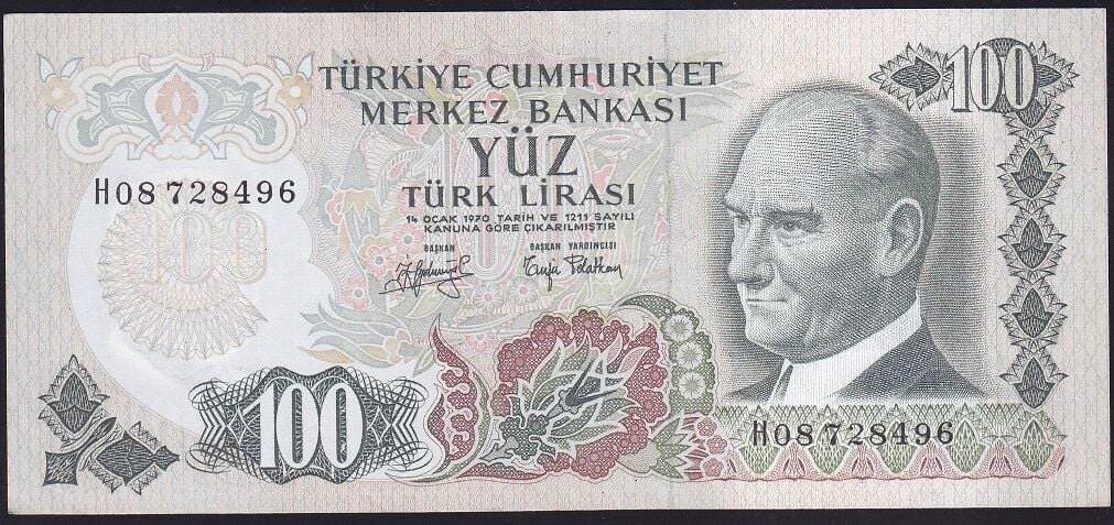 6.Emisyon 2.Tertip 100 Lira H08 728496 Çok Temiz+