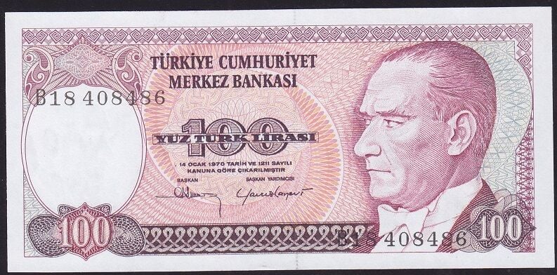 7.Emisyon 1.Tertip 100 Lira B18 408486 Çil