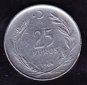 1964 Yılı 25 Kuruş Ters