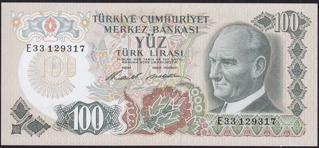 6.Emisyon 1.Tertip 100 Lira E33 129317 Çilaltı Çil