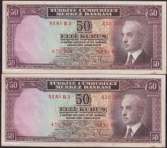 2.Emisyon 50 Kuruş B3 450564-65 Seri Takipli Çilaltı Çil