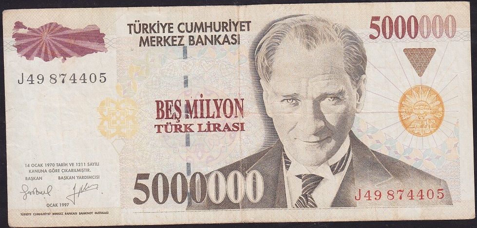 7.Emisyon 5 000 000 Lira J49 874405 Çok Temiz