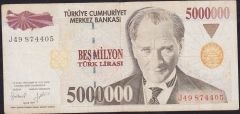 7.Emisyon 5 000 000 Lira J49 874405 Çok Temiz