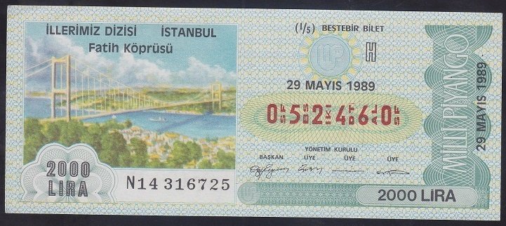 1989 29 MAYIS ÇEYREK BİLET H SERİSİ