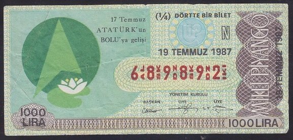 1987 19 TEMMUZ ÇEYREK BİLET N SERİSİ