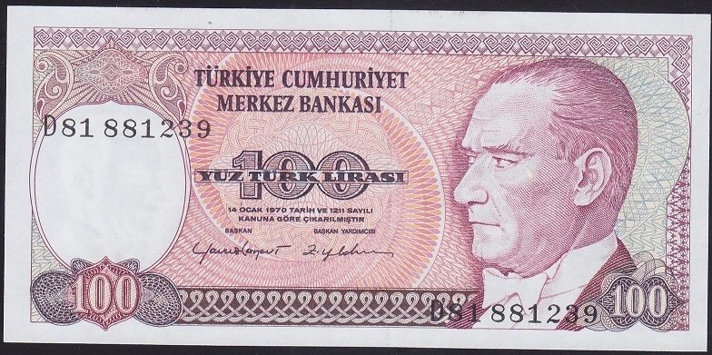 7.EMİSYON 2.TERTİP 100 LİRA D81 881239 ÇİLALTI