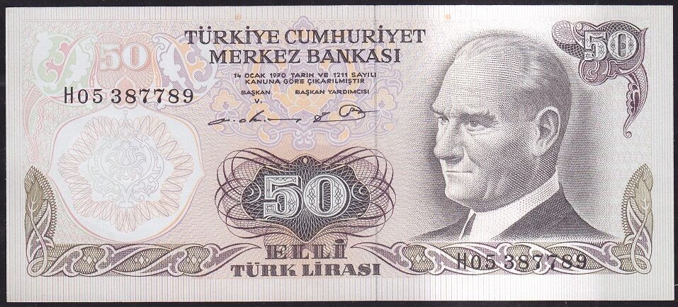 6.Emisyon 1.Tertip 50 Lira H05 387789 Çok Çok Temiz+