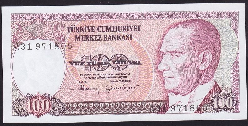 7.Emisyon 1.Tertip 100 Lira A31 971805 Çil