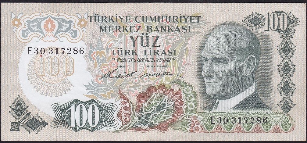6.Emisyon 1.Tertip 100 Lira E30 317286 Çok Çok Temiz