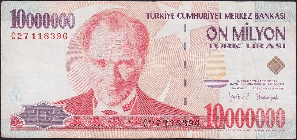7.Emisyon 10 000 000 Lira C27 118396 Çok Temiz
