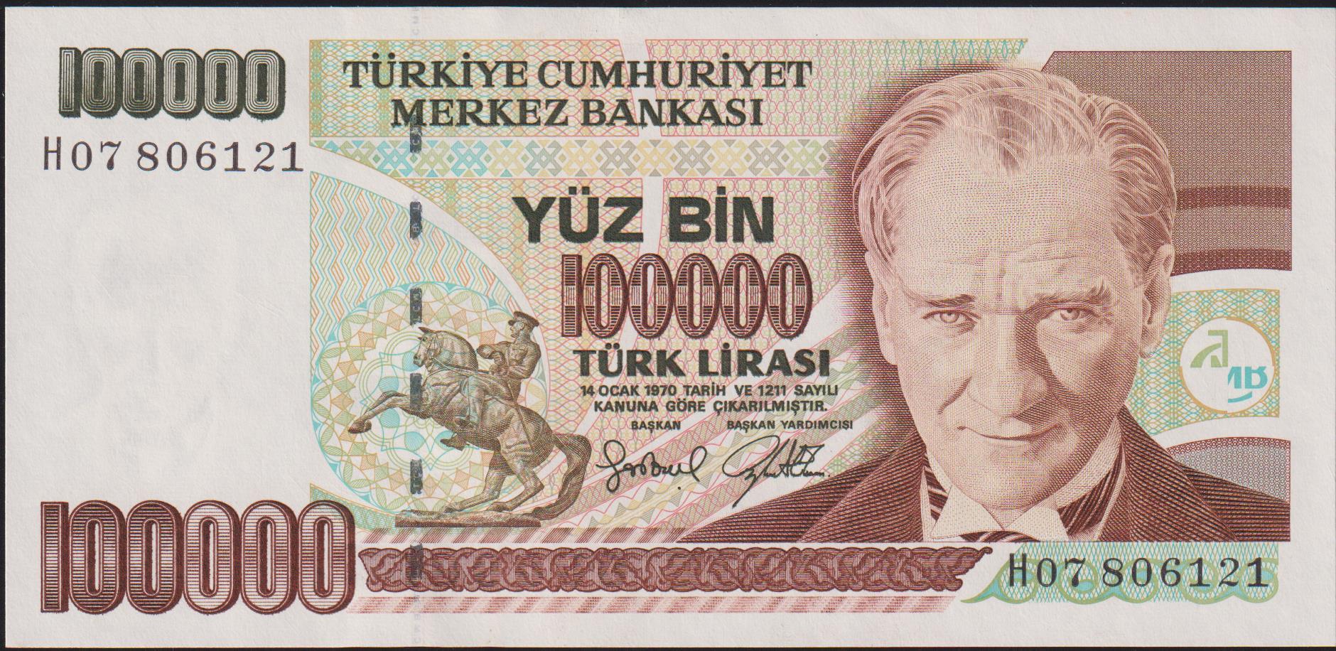 7.Emisyon 3.Tertip 100000 Lira H07 806121 Çilaltı Çil