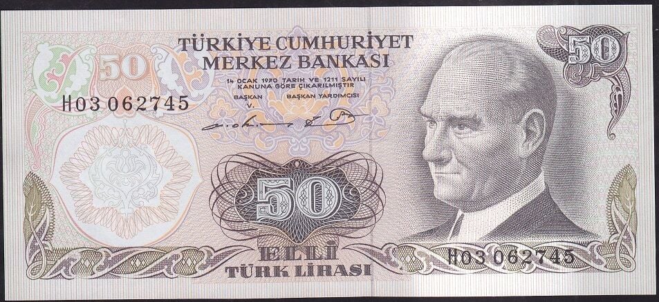 6.Emisyon 1.Tertip 50 Lira H03 062745 Çilaltı