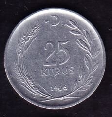 1966 Yılı 25 Kuruş Düz