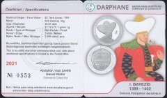 2021 Yılı 20 Lira 1. Bayezid Hatıra Para Sertifikalı Çil Gümüş