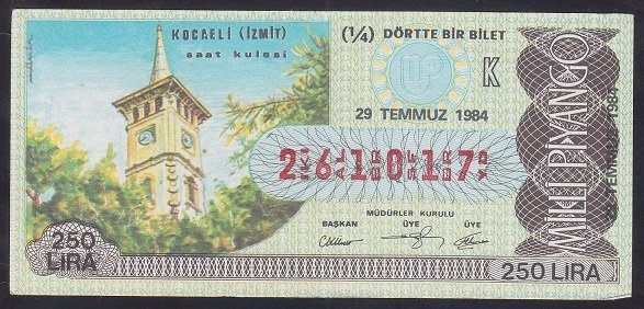 1984 29 TEMMUZ ÇEYREK BİLET K SERİSİ