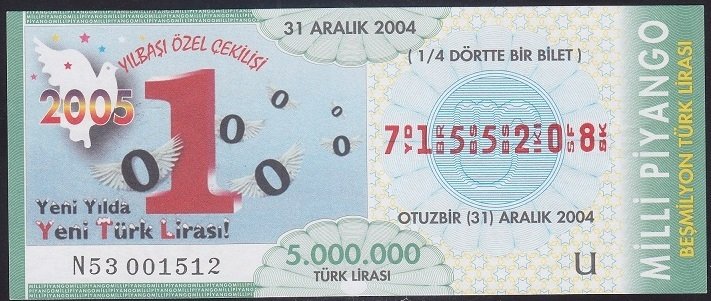 2004 31 ARALIK ÇEYREK BİLET U SERİSİ