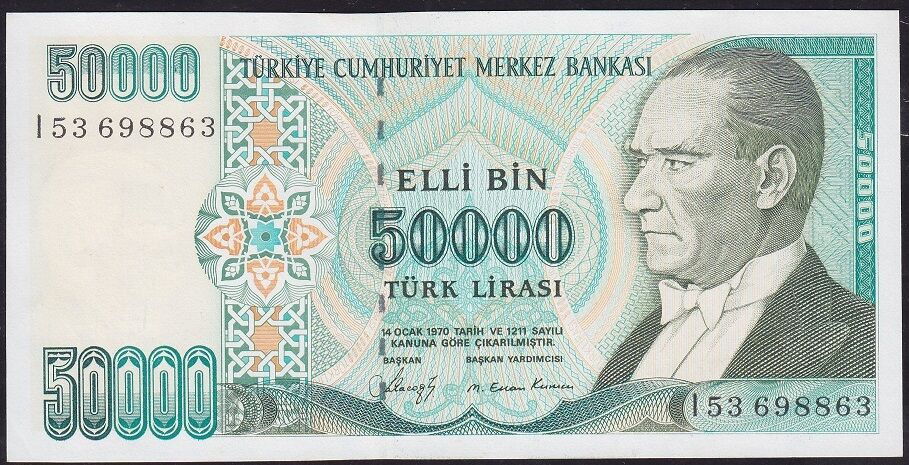 7.Emisyon 1.Tertip 50000 Lira I53 698863 Çil