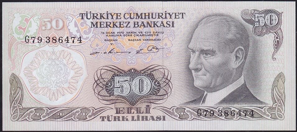 6.Emisyon 1.Tertip 50 Lira G79 386474 Çil