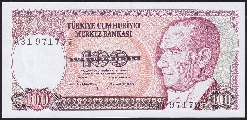 7.Emisyon 1.Tertip 100 Lira A31 971797 Çil